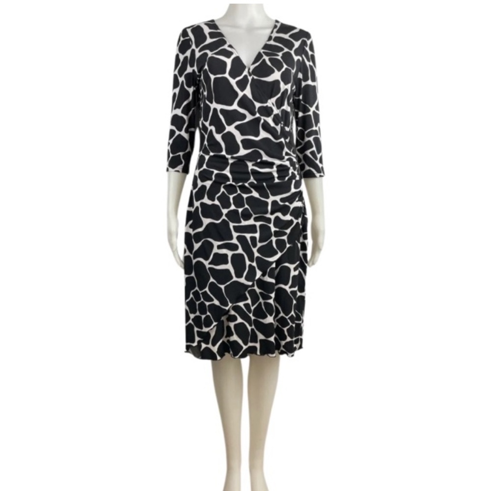 Joseph Ribkoff | Faux wrap dress. Size 8. Animal print. Designer. Flattering